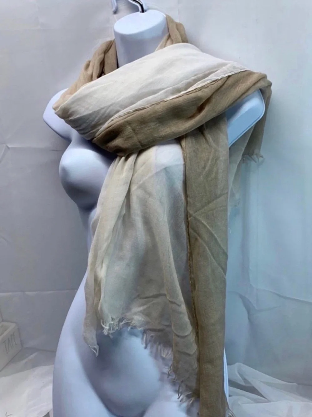Neutral Ombre Lightweight Wrap Scarf - Beige & Cream